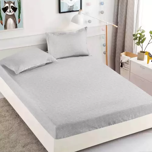 Cearsaf cu elastic, Bumbac FINET, 160/180x200cm, 2 fete de perne 50x70cm, Jojo Home, Gri, trandafiri