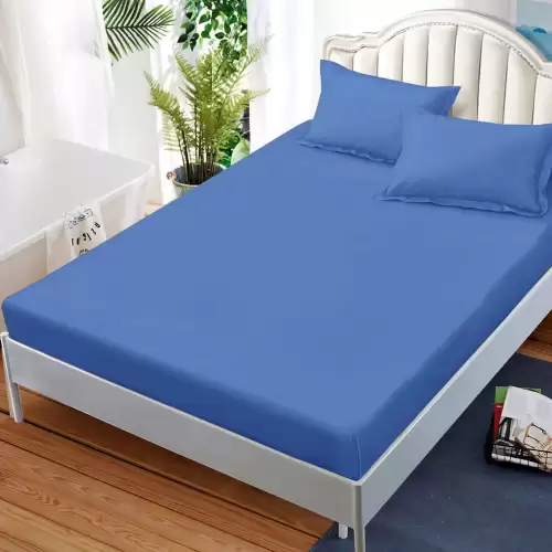 Cearsaf cu elastic, FINET, 180x200cm, 2 fete de perne 50x70cm, Albastru