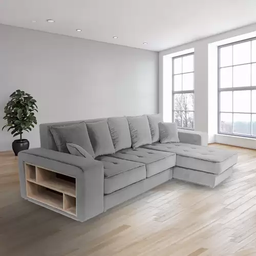 Coltar extensibil, cu raft si lada de depozitare, Atlas, Gri