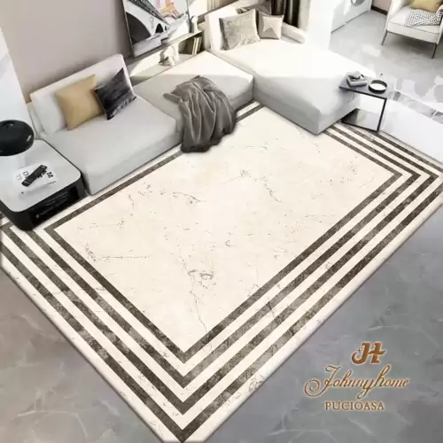 Covor 100x200cm pentru Dormitor si Living, Crem - Gri