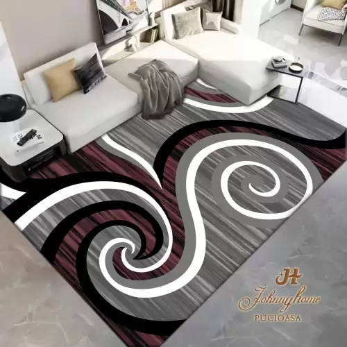 Covor 80x150cm pentru Dormitor si Living, Gri - Rosu