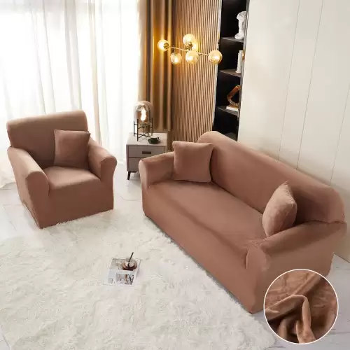 Husa Elastica, 130cm-180cm, pentru Canapea 2 Locuri - M - Jojo Home, Catifea, Maro