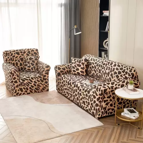 Husa Elastica Pentru Canapea 2 Locuri - M - Jojo Home, Bej, animal print