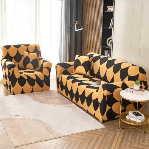 Husa Elastica Pentru Canapea 2 Locuri - M - Jojo Home, Bej-Negru, model clasic