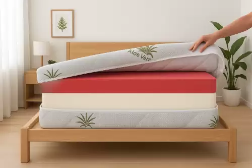 Husa saltea 150x190x14, Aloe Vera, matlasata, lavabila, detasabila, cu fermoar 4 laturi