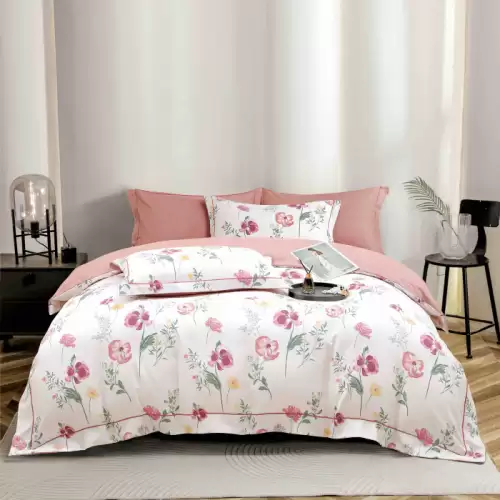 Lenjerie De Lux In Cutie Cadou, Bumbac Finet, 6 Piese - Roz Cu Flori