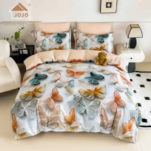 Lenjerie de Pat 140x200 cu Elastic, Imprimeu 5D, 4 Piese