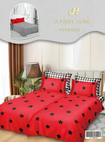 Lenjerie de Pat, 7 Piese, Bumbac Satinat Superior, cu 2 Pilote - Buline