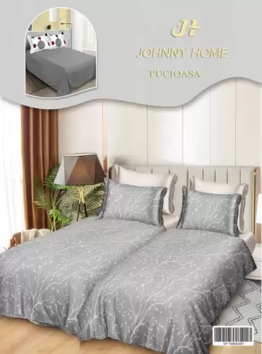 Lenjerie de Pat, 7 Piese, Bumbac Satinat Superior, cu 2 Pilote - Crengute