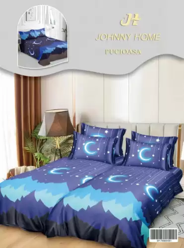 Lenjerie de Pat, 7 Piese, Bumbac Satinat Superior, cu 2 Pilote - Munti