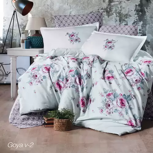 Lenjerie de pat matrimonial, 4 piese, Bumbac 100% Satin Deluxe GOYA V2