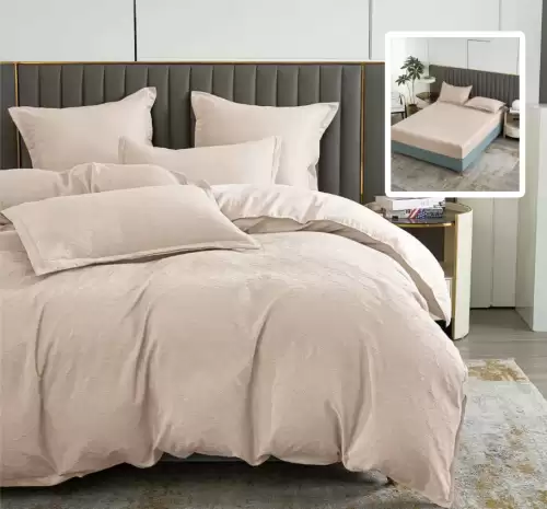 Lenjerie de pat natur uni baroque 6 piese cu husa (bej)