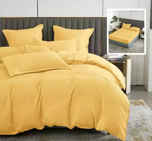 Lenjerie de pat natur uni baroque 6 piese cu husa (galben)