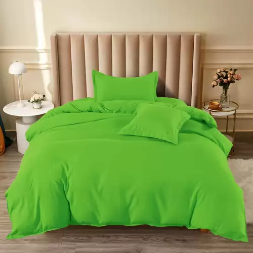 Lenjerie pat 1 PERSOANA, BUMBAC FINET, 4 piese, cu ELASTIC, Verde intens