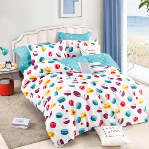 Lenjerie pat 1 PERSOANA, FINET, 4 piese, Jojo Home, Alb, Macarons