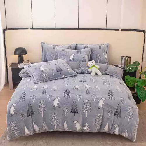 Lenjerie Pat 1 Persoana, Jojo Home, CoCoLiNo (Fleece), 4 piese, Gri, Brazi