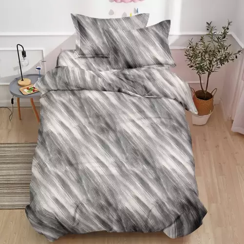 Lenjerie pat 140x200cm, FINET, 4 piese, cu ELASTIC, Gri, Bej, abstract