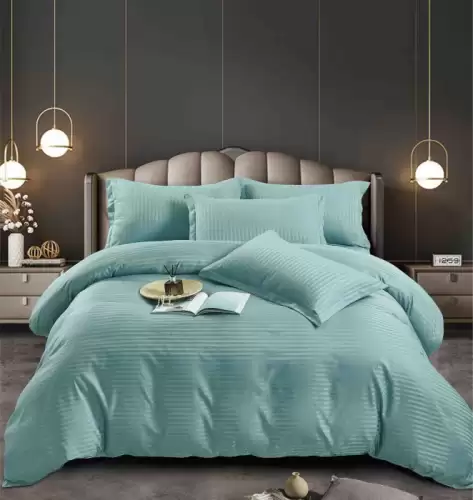 Lenjerie pat dublu 100% Damasc PREMIUM, 6 Piese, cu elastic