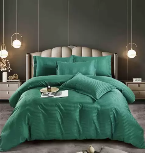 Lenjerie pat dublu 100% Damasc PREMIUM, 6 Piese, cu elastic