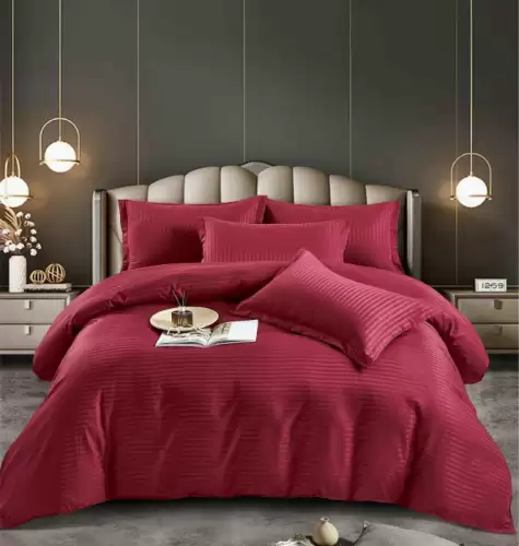 Lenjerie pat dublu 100% Damasc PREMIUM, 6 Piese, fara elastic