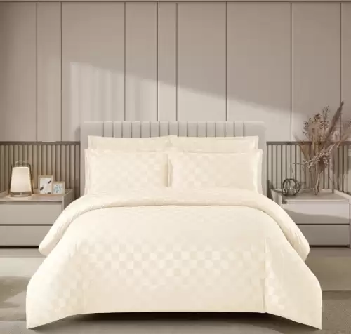 Lenjerie pat dublu, 4 Piese 100% Damasc PREMIUM, cu elastic