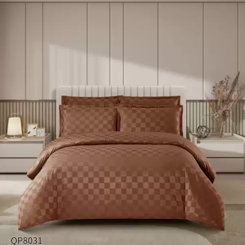 Lenjerie pat dublu, 4 Piese 100% Damasc PREMIUM, cu elastic