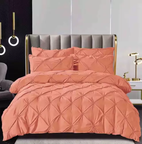 Lenjerie Pat Dublu Brodata cu Pliuri , 6 Piese, Bumbac Finet, Cearceaf Elastic