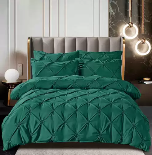 Lenjerie Pat Dublu Brodata cu Pliuri , 6 Piese, Bumbac Finet, Cearceaf Elastic