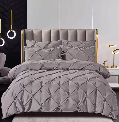 Lenjerie Pat Dublu Brodata cu Pliuri , 6 Piese, Bumbac Finet, Cearceaf Elastic