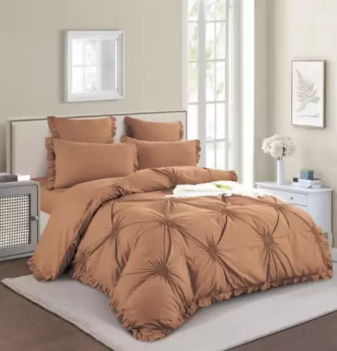 Lenjerie Pat Dublu, Bumbac Finet, 6 Piese, cu Elastic, Pliuri, Volanase si Inimioare Brodate