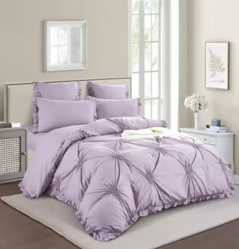 Lenjerie Pat Dublu, Bumbac Finet, 6 Piese, cu Elastic, Pliuri, Volanase si Inimioare Brodate