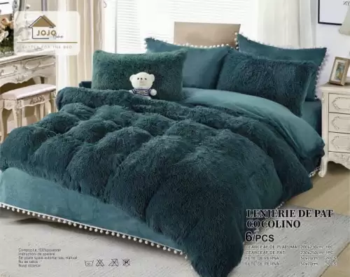 Lenjerie pat dublu Cocolino Fluffy, super pufoasa, 6 piese