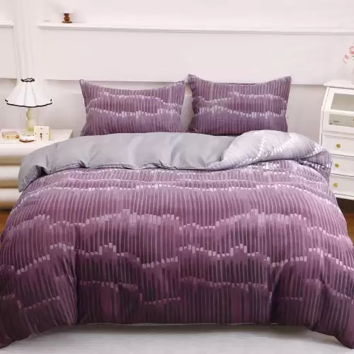 Lenjerie pat dublu cu Elastic (160x200cm si 180x200cm), bumbac satinat, Violet, abstract