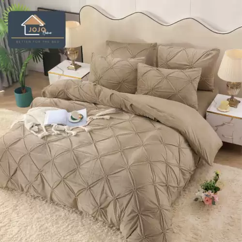 Lenjerie pat dublu cu elastic din catifea, 4 piese, pliuri brodate