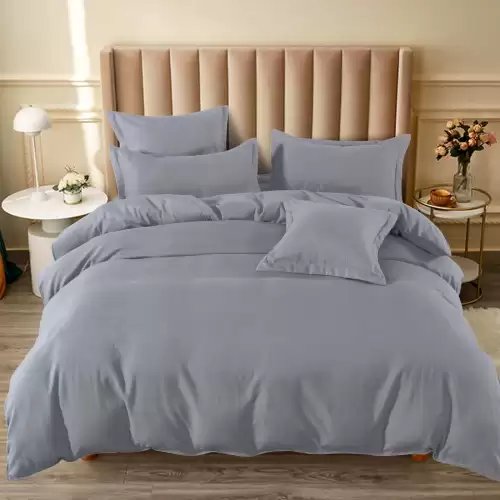 Lenjerie pat dublu cu ELASTIC, Finet, 6 piese, Gri