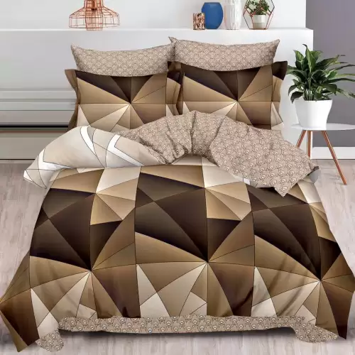 Lenjerie pat dublu cu ELASTIC, Finet, 6 piese, Maro, forme geometrice