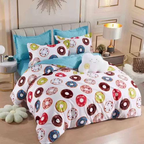 Lenjerie pat dublu, FINET, 6 piese, cu ELASTIC, Jojo Home, Multicolor, gogosi