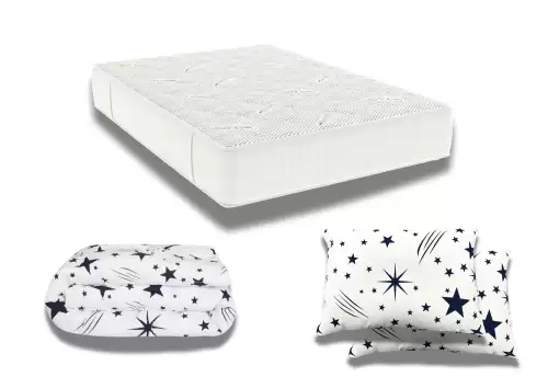 Pachet Promo: Saltea Silver Evolution Pocket Spring 180x200x30 + Pilota bumbac Stelute 200×220 + 2 Perne bumbac Stelute 50×70