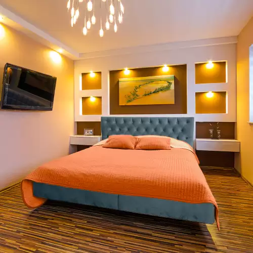 Pat tapitat, cu somiera rabatabila si 2 lazi de depozitare, 160x200, Tunis, Azur