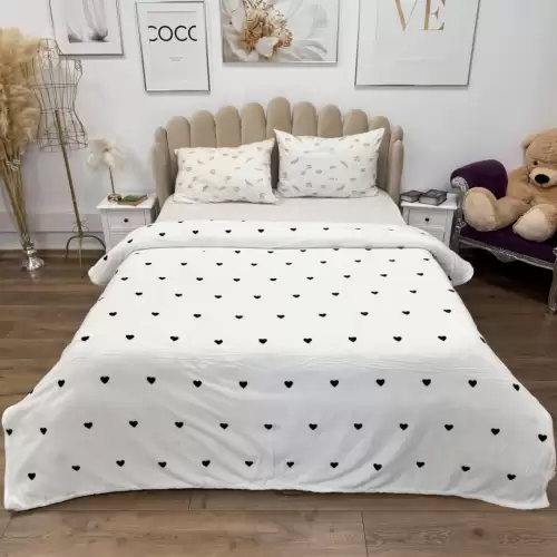 Patura Super Soft Cocolino, 200x230 cm – Rasfat absolut in zilele reci, Alb, inimioare