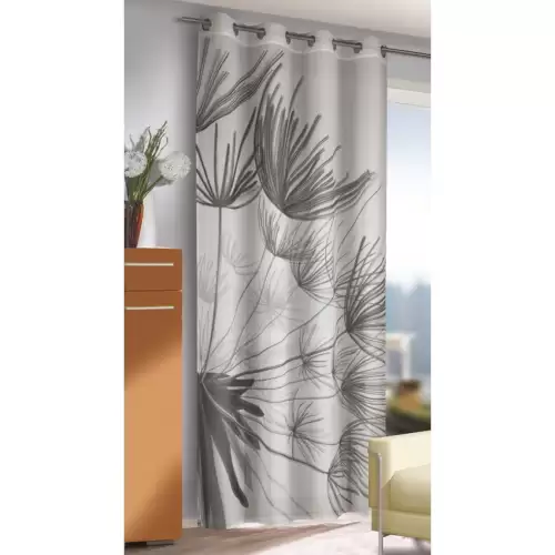 Perdea cu inele, Harco, L135 x H245, alb cu model gri