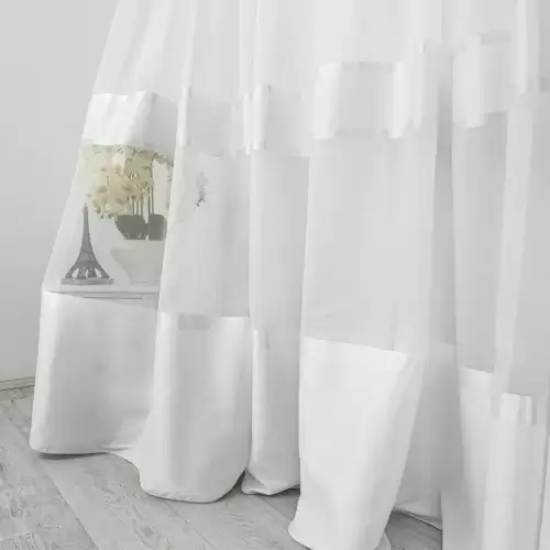 Perdea Diamond din Matase cu Banda Satinata, Alb, 140cm latime x 260cm inaltime, cu rejansa pt bara
