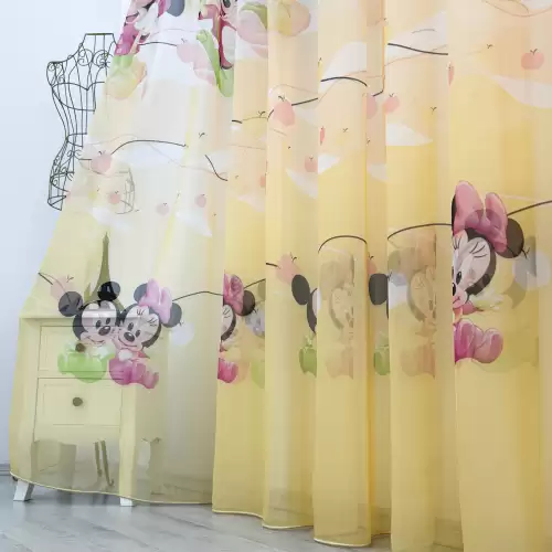 Perdea pentru copii din matase, Minnie si Mickey, 100cm latime x 260cm inaltime, cu rejansa pt bara