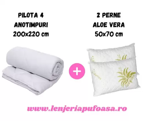 Pilota 200x220cm, 4 Anotimpuri + 2 Perne 50x70cm, Aloe Vera