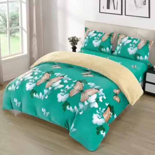 Pilota Cocolino cu blanita 200x230cm si 2 fete de perna 50x70cm, Verde, fluturi