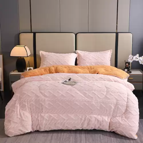 Pilota CoCoLiNo Sherpa tip Tricotaj cu blanita bej, matlasata, 200x230cm + 2 fete de perna 50x70cm, crem