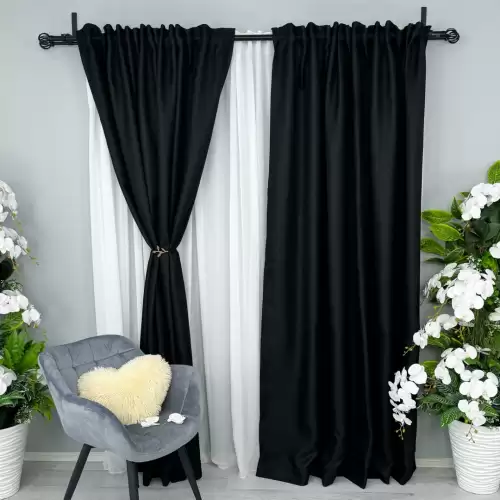 Set 2 bucati de Draperie HoReCa TEXTURATA tip IN, Negru, 200cm latime x 232cm inaltime, cu rejansa pt bara