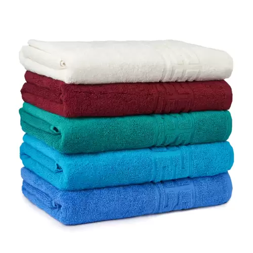 Set 5 Prosoape Baie, Bumbac 100% - Alb   Visiniu   Verde   Albastru   Bleu