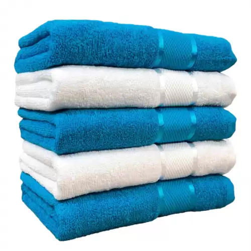 Set 5 Prosoape, Bumbac 100%, 400g m ², Bleu Alb