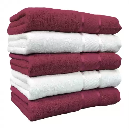 Set 5 Prosoape, Bumbac 100%, 400g m ², Visiniu Alb